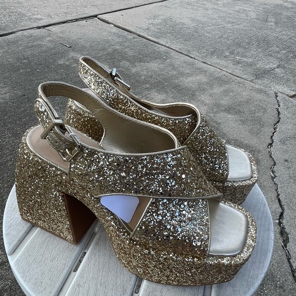 Gianni Bini Sparkling Gold Wedge Sandals - Picture 2 of 5